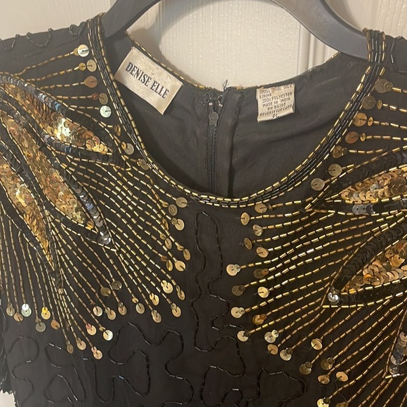 Denise Elle, Vintage Beaded Black Cocktail/ Party/ Dress - Petite Large - Picture 2 of 5